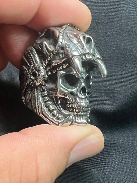 Aztec Jaguar Warrior Skull Ring, Metal Alloy, Mexica Rings, Indigenous Native American (#8)
