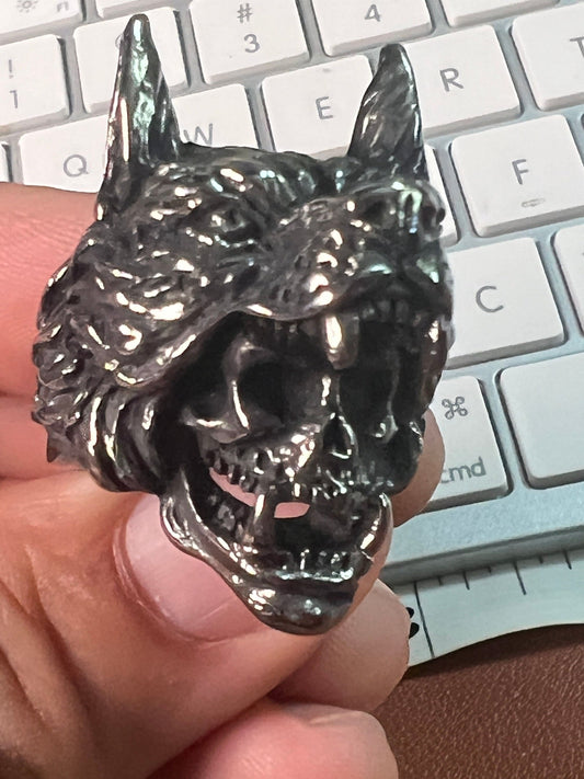 Wolf Skull Warrior Ring, Alloy, Heavy Metal, Rocker, Indigenous, Native American style