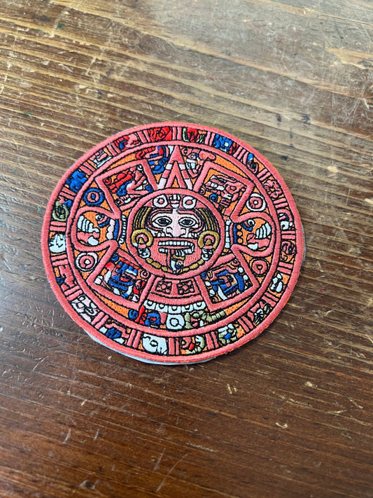 Aztec Calendar Tonatiuh Face Patch, Pink, Made Mexico
