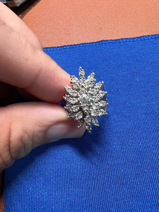 Vintage Sterling Silver Women&#39;s Ring with Costume Diamonds