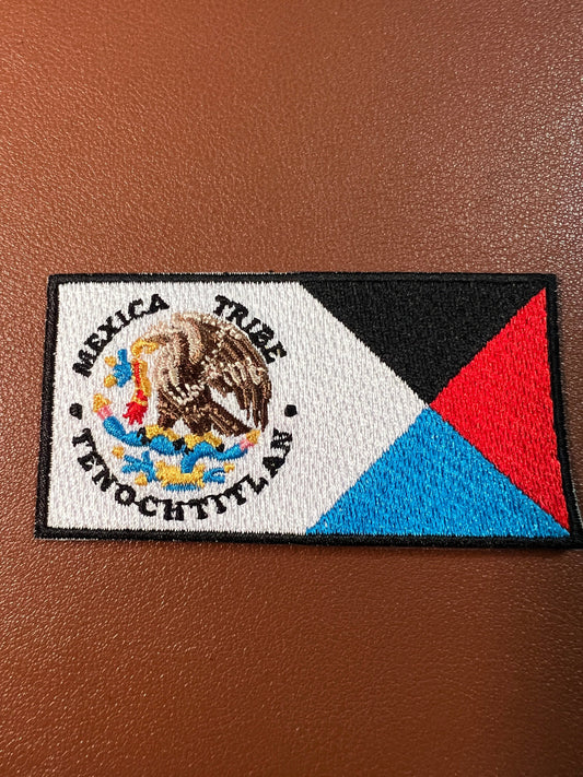 Mexica Tribe patch Tenochtitlan, Mexico, Tribal Flag, Eagle atl-tlachinolli water-fire symbol, 4 color directions iron-on patches (#12)