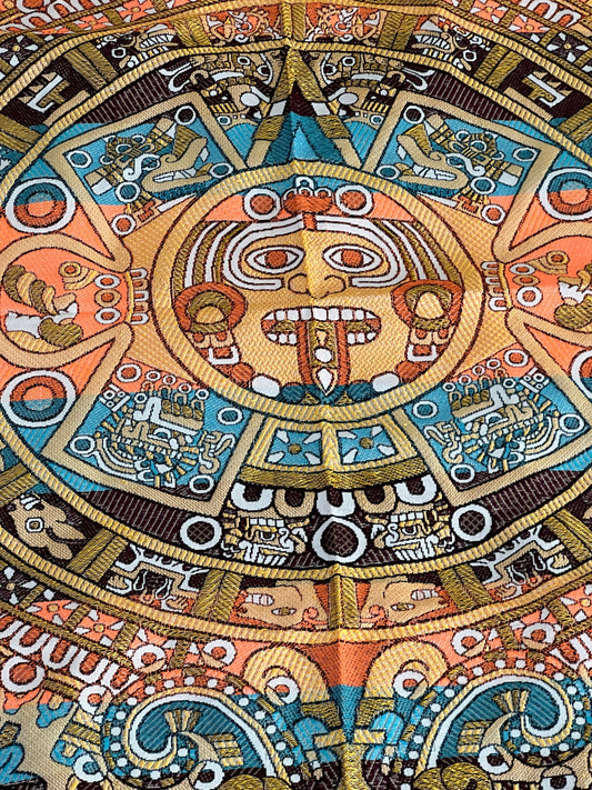 Aztec Calendar Altar Table Cover, Dia De Muertos, Mexica, Bed Spread, Day of the Dead, 6 feet, Sacrificial Altar Cover