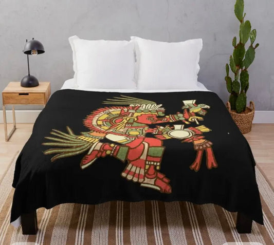 Tonatiuh Aztec Sun God Deity Blanket, Throw, Sofa Cover, Thick Fleece Blankets 80x60 in