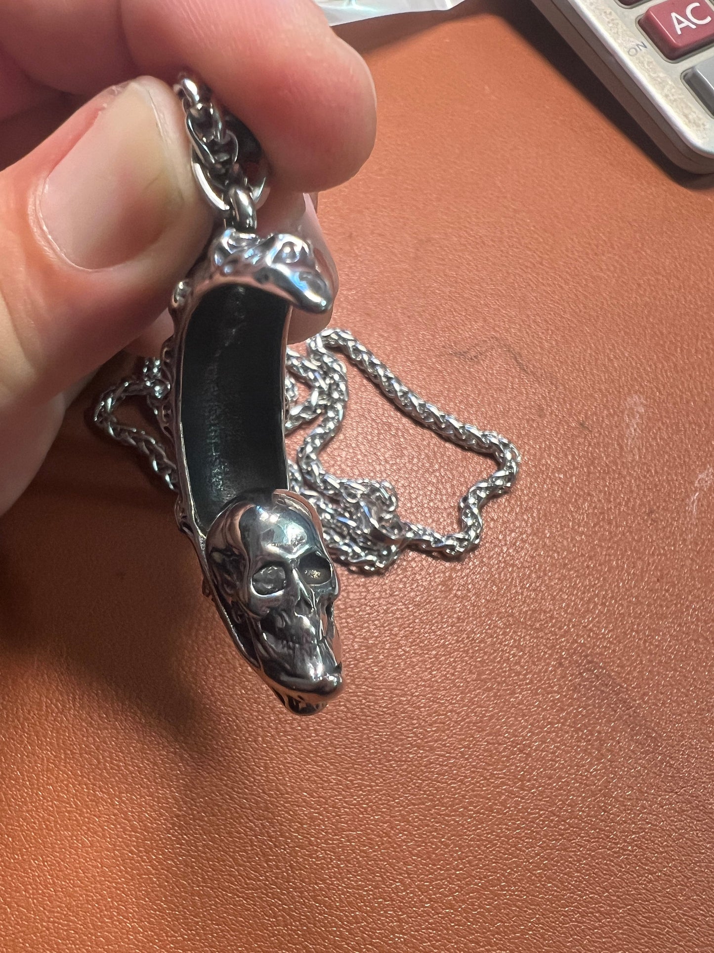 Skull In The Moon Necklace, Alloy, Fantasy, Gothic, Spiritual, 24" long chain, Magic, Crest Lunar Luna #3