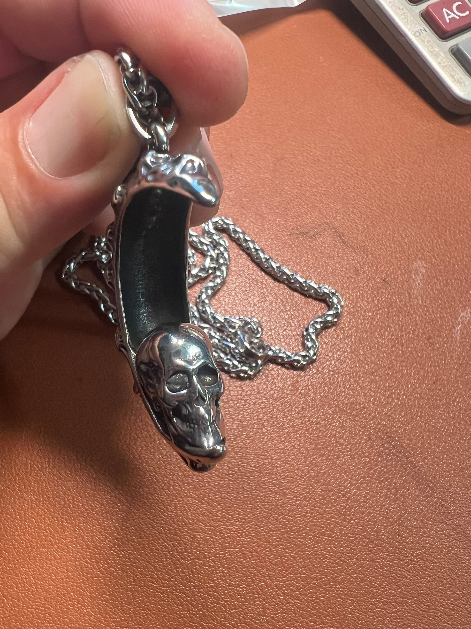 Skull In The Moon Necklace, Alloy, Fantasy, Gothic, Spiritual, 24" long chain, Magic, Crest Lunar Luna #3