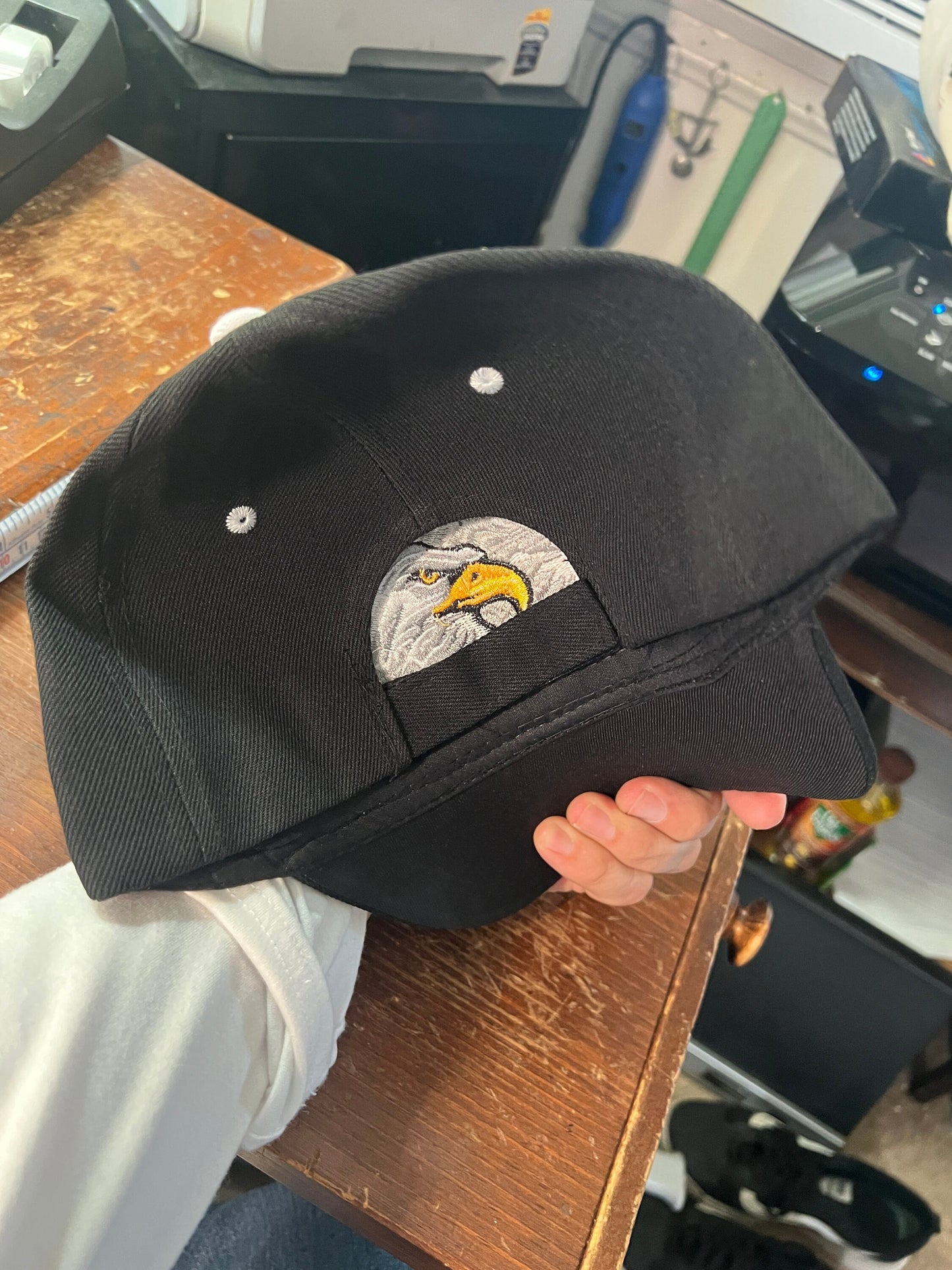 Native Pride Cap, Featuring Bald Eagle and Silver Silhouette, Embroidered, Black (One Size Fits Most) velcro adjustable strap