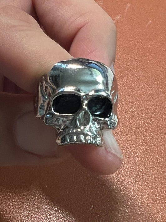 Skull Ring, Metal, Chrome, Shiny, Mictlantecuitli, Gothic, Rocker, Heavy Metal, Biker (#7)