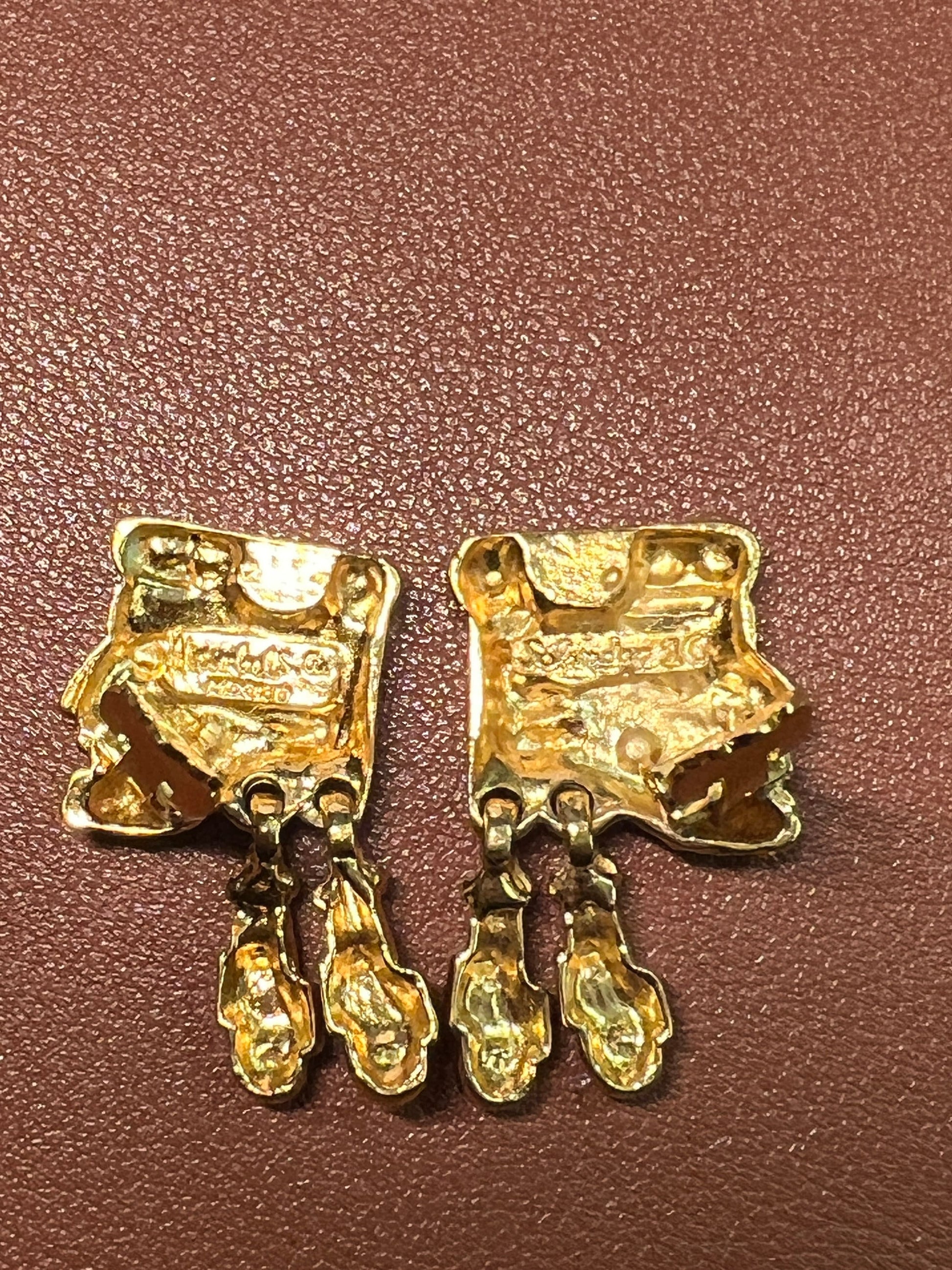 Aztec or Mayan style Earrings by Salvador Teran for Marbel SA Mexico, gold plated Clip-On (#1)