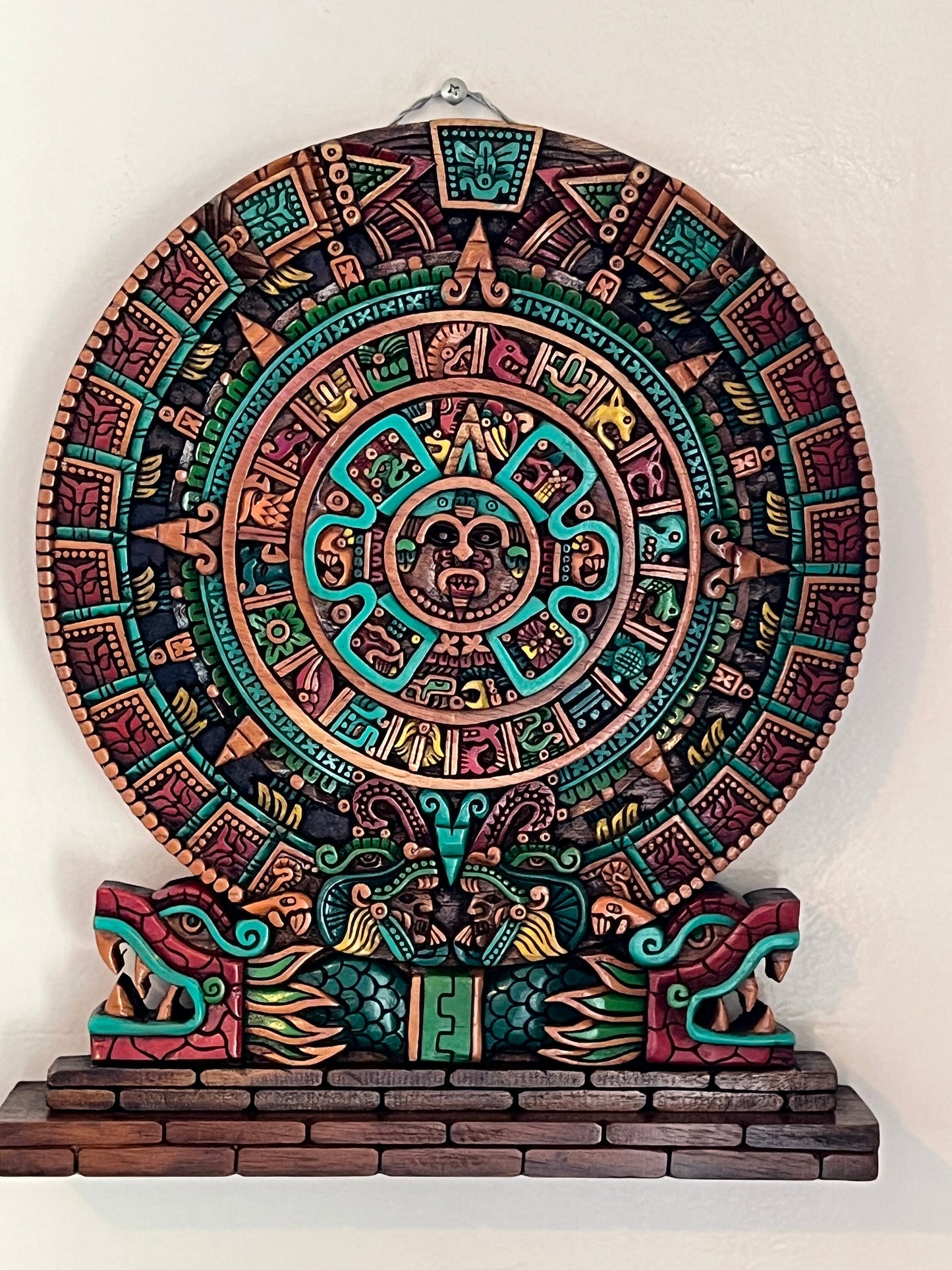 Moveable Aztec Calendar Carved Wood, Mexico, Cedar, Rare, Mexica Calendario, Tonatiuh, Quetzalcoatl, Art