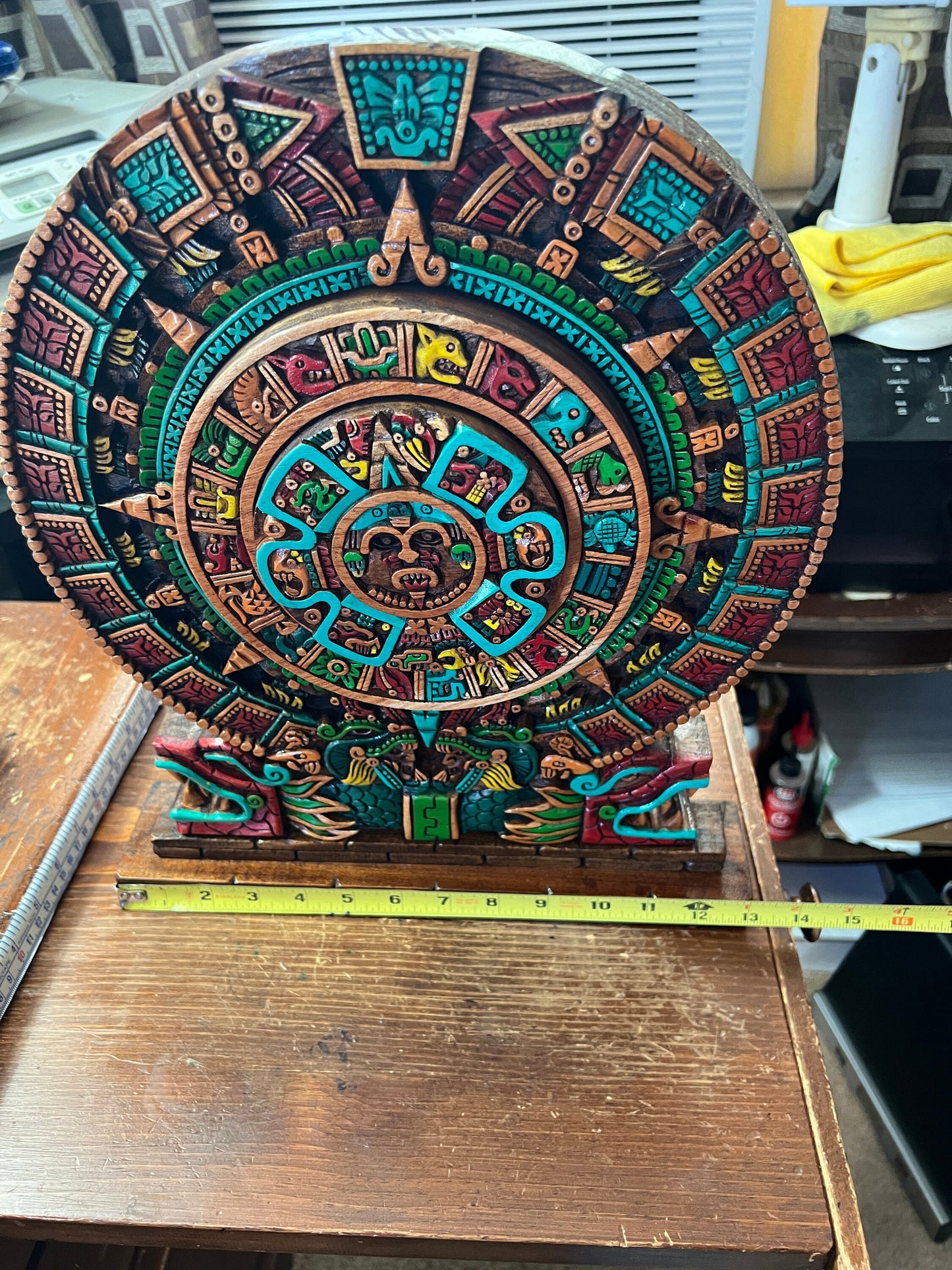 Moveable Aztec Calendar Carved Wood, Mexico, Cedar, Rare, Mexica Calendario, Tonatiuh, Quetzalcoatl, Art