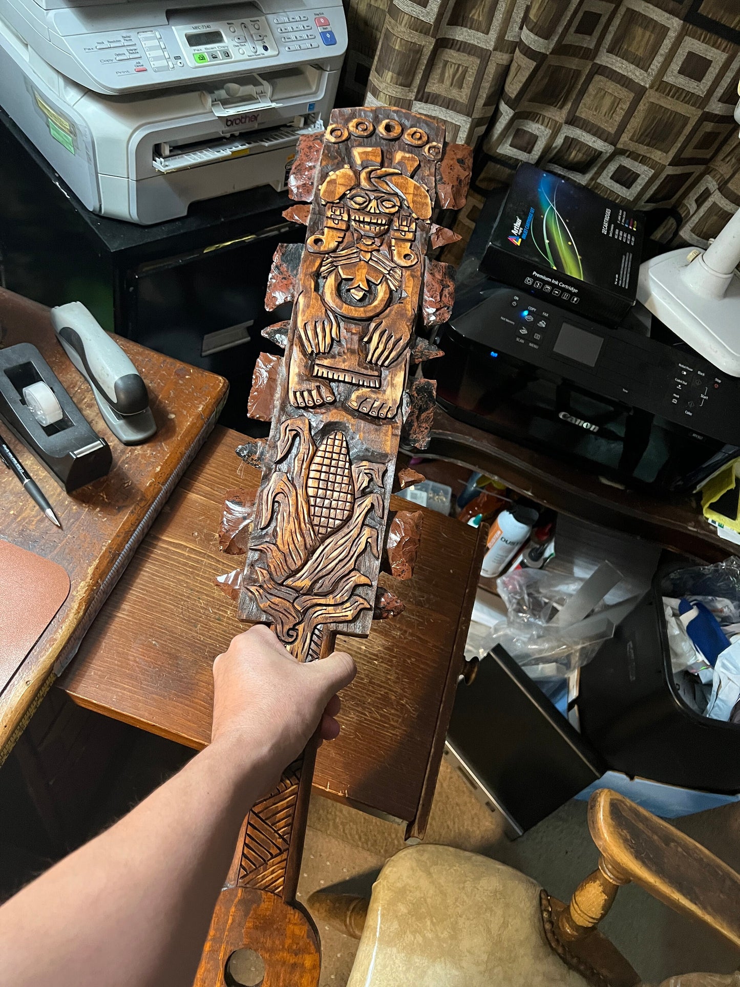 Aztec Macuahuitl, Mictecacihuatl, Lady of the Dead, Day of the Dead, Wood, Obsidian, Hand Carved, Wall Art, Replica Ancient Mexica