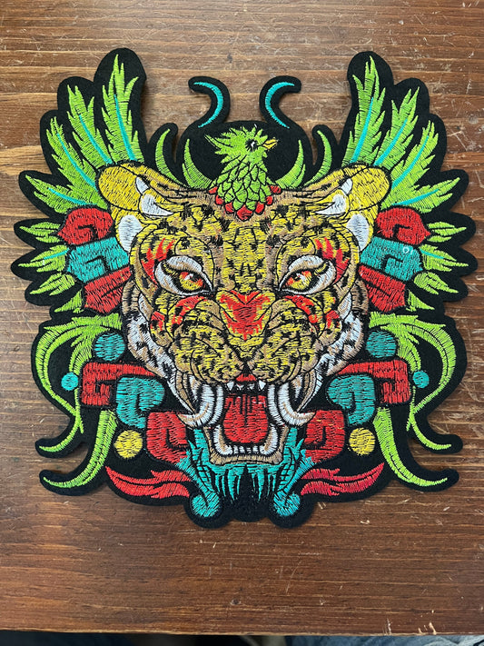 Large Aztec Back Patch, 9", Jaguar, Eagle, Colorful, embroidered patches, Iron On (#11)
