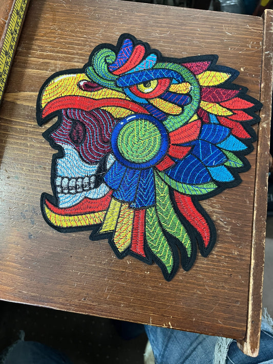 Aztec Eagle Warrior Patch, Large, 10", iron on patches, Mexica, Mexican, Mexico, embroidered (#11)