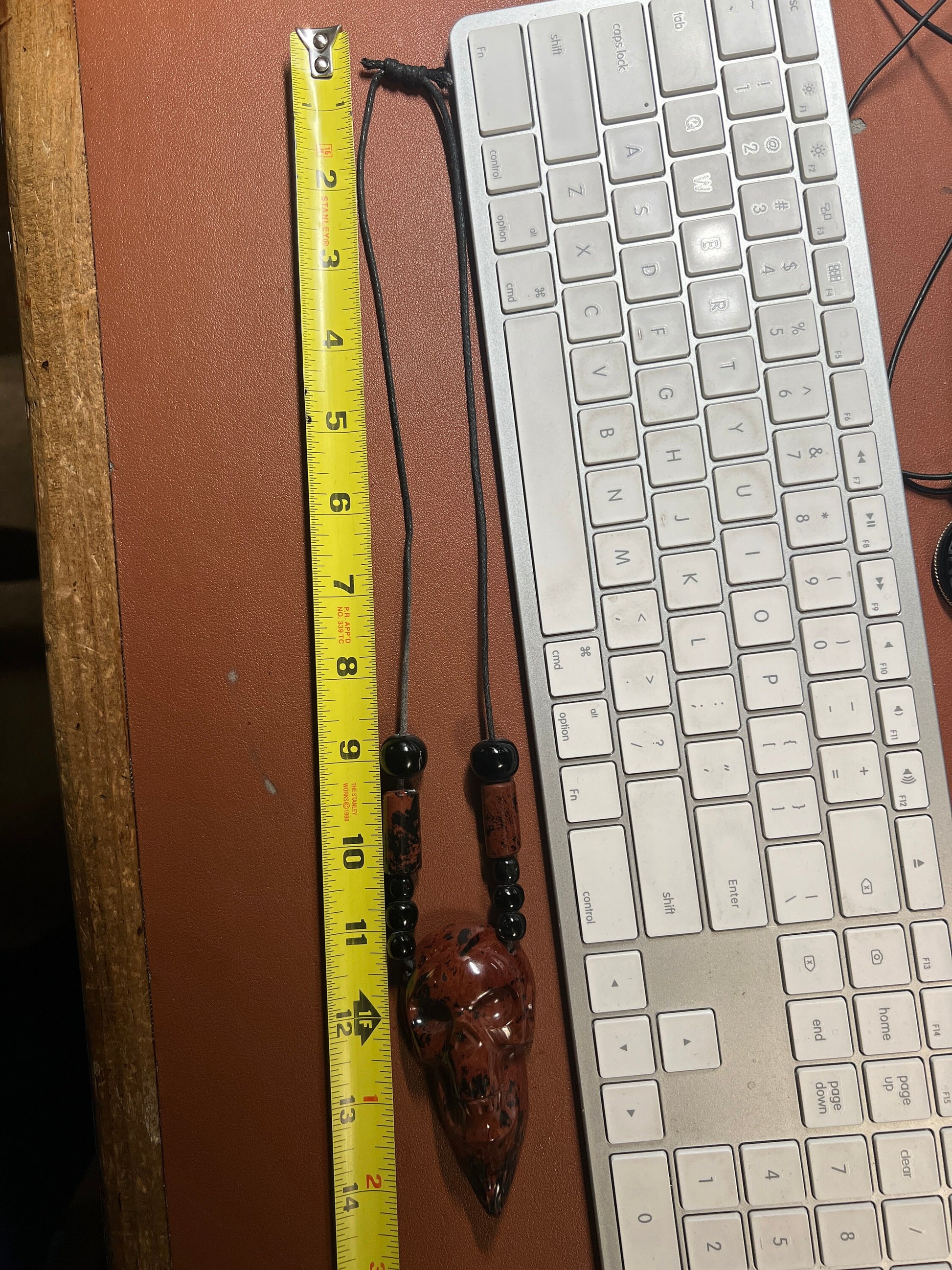 Mahogany Obsidian Mictlantecuitli Skull Necklace, obsidian beads, 23" long, Aztec, Mexican, Ancient, Pagan Deity, ethnic jewelry (#C)