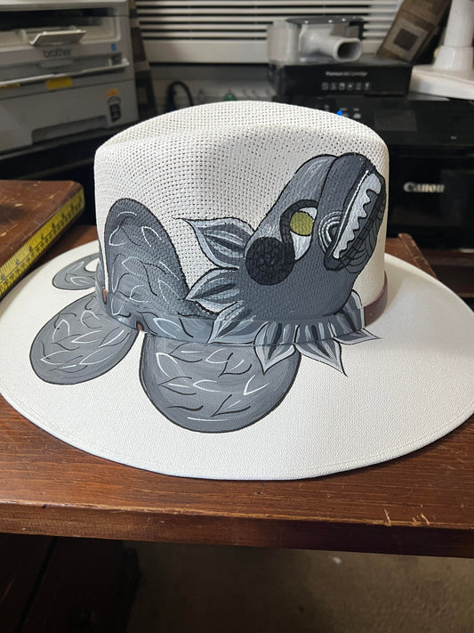 Hat, Quetzalcoatl, Aztec Plumed Serpent, White Straw Hat, Fedora, Beach Hat, Medium