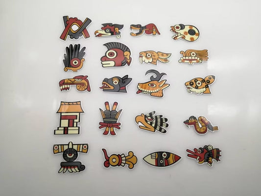 SET of all 20 Aztec Day Sign Decals, 2", Azteca Symbols, Ancient Gods Stickers, Mexica Mythology (#9)