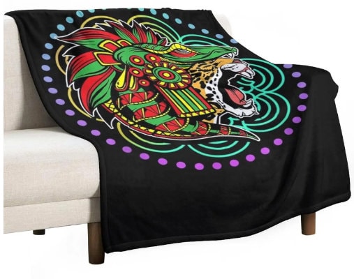 Aztec Jaguar Warrior Blanket, Mexica, Azteca, Mayan, Very Soft, Mexican Blankets, Indigenous, sofa throw