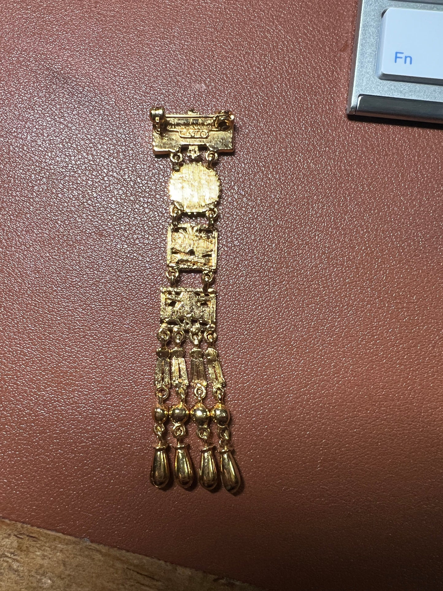 Excellent Rare Vintage Aztec Gold Plated Alloy Pin Brooch, by Salvador Teran for Marbel SA Mexico 1950s (#4)