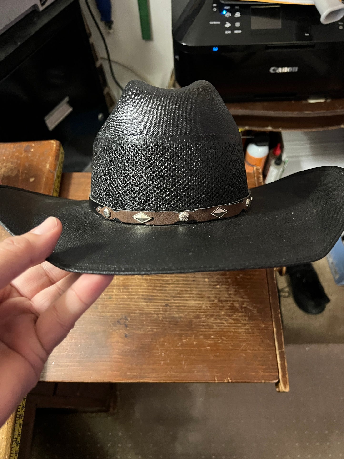 Hat, Mexican Cowboy, Ranchero Hat, Vaquero, Black Straw Hat, Medium