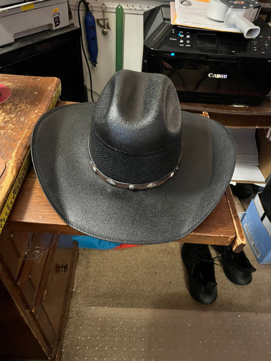 Hat, Mexican Cowboy, Ranchero Hat, Vaquero, Black Straw Hat, Medium