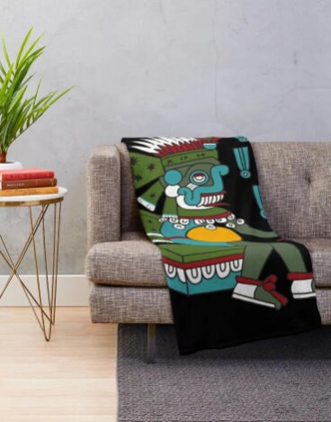 Aztec TLALOC Blanket, Rain God of Mexica, Very Soft, Mexican Blankets, Indigenous, Sofa Throw