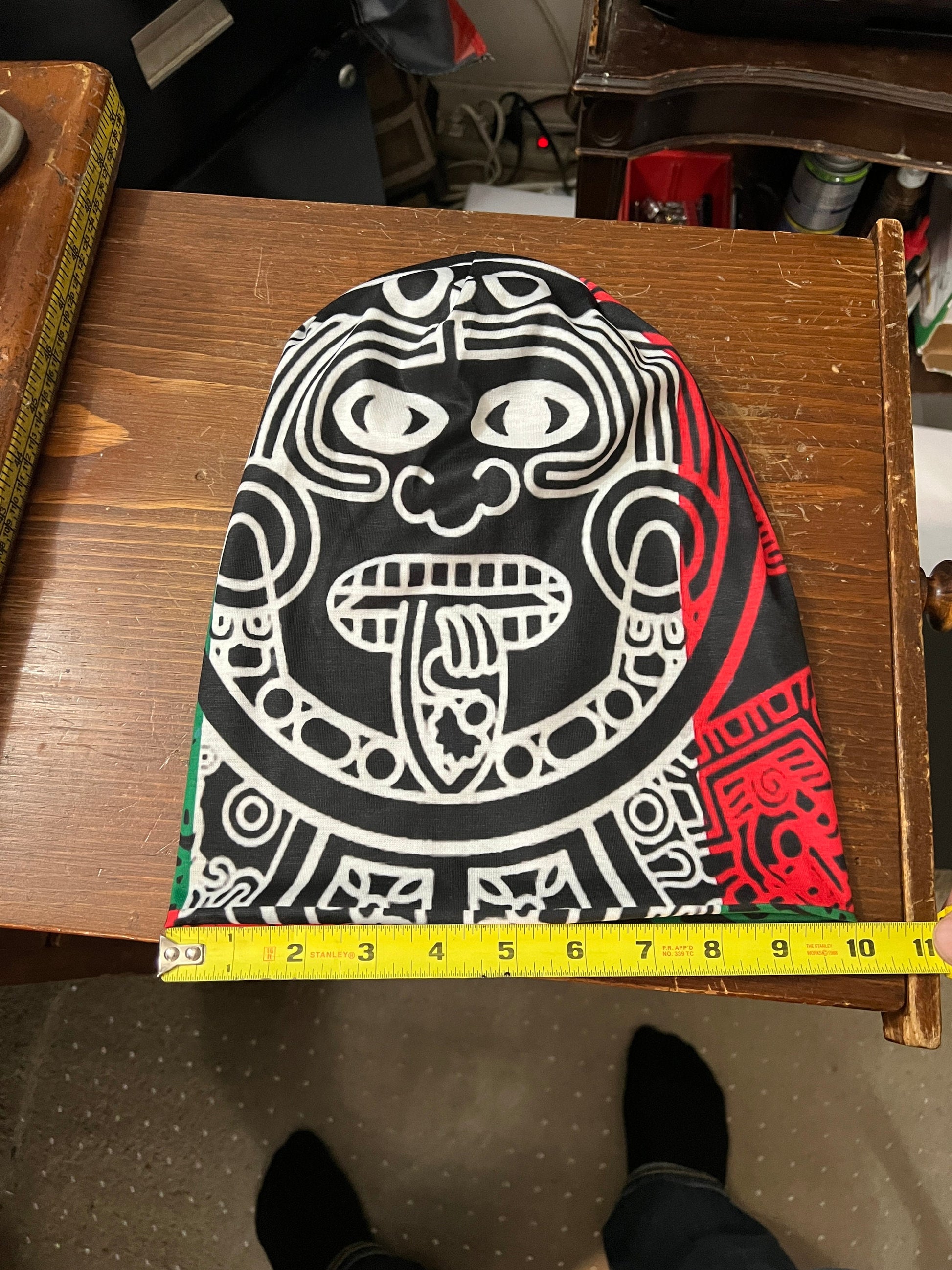 Beanie, Aztec Tonatiuh Calendar Face God, Mexican Flag colors, One Adult Size