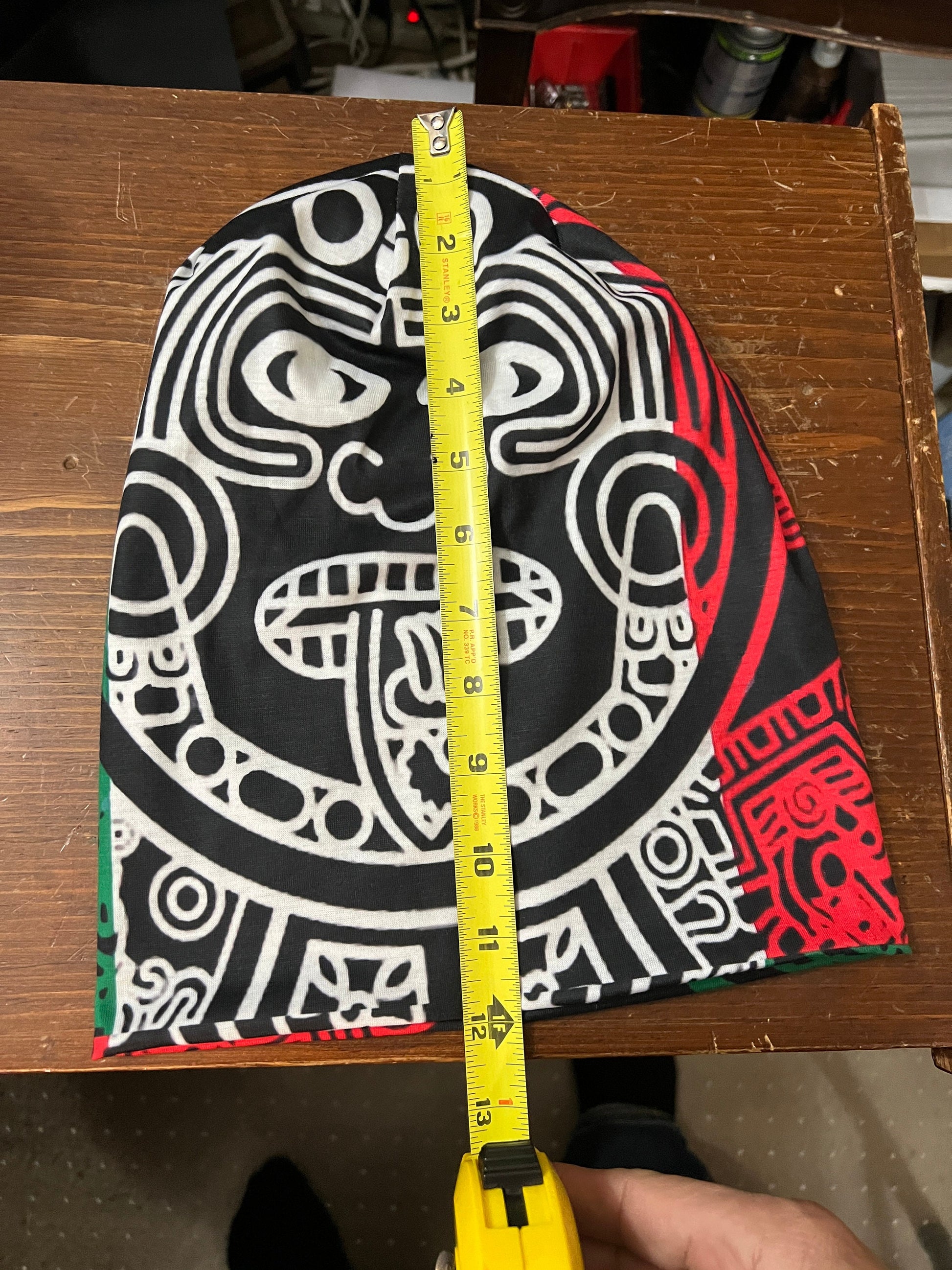Beanie, Aztec Tonatiuh Calendar Face God, Mexican Flag colors, One Adult Size