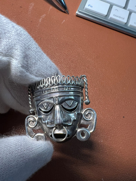 Rare Large Xipe Totec Aztec God Brooch Pin Pendant, Sterling Silver, 925, Vintage, Antique, Relic (#3)