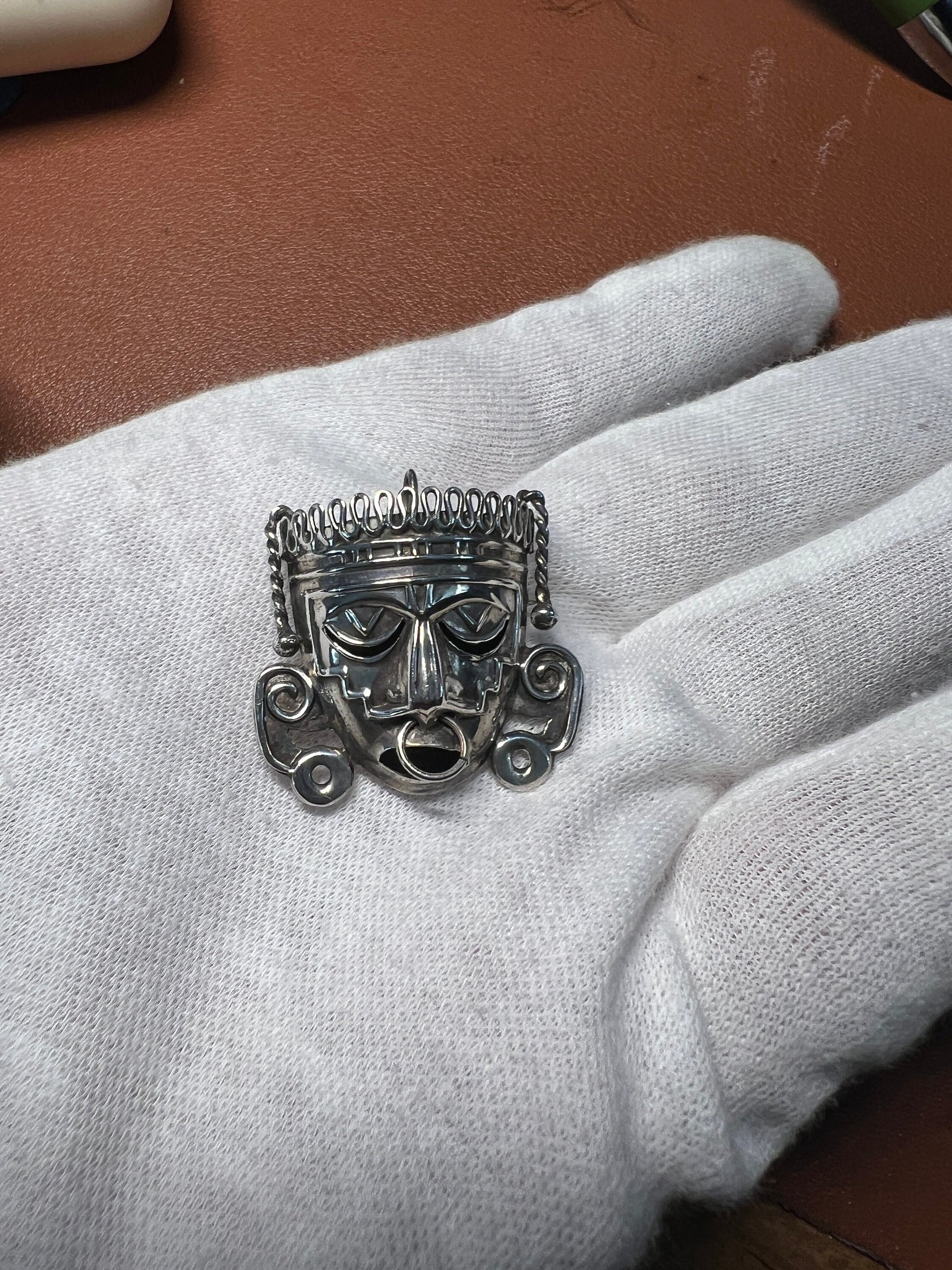 Rare Large Xipe Totec Aztec God Brooch Pin Pendant, Sterling Silver, 925, Vintage, Antique, Relic (#3)