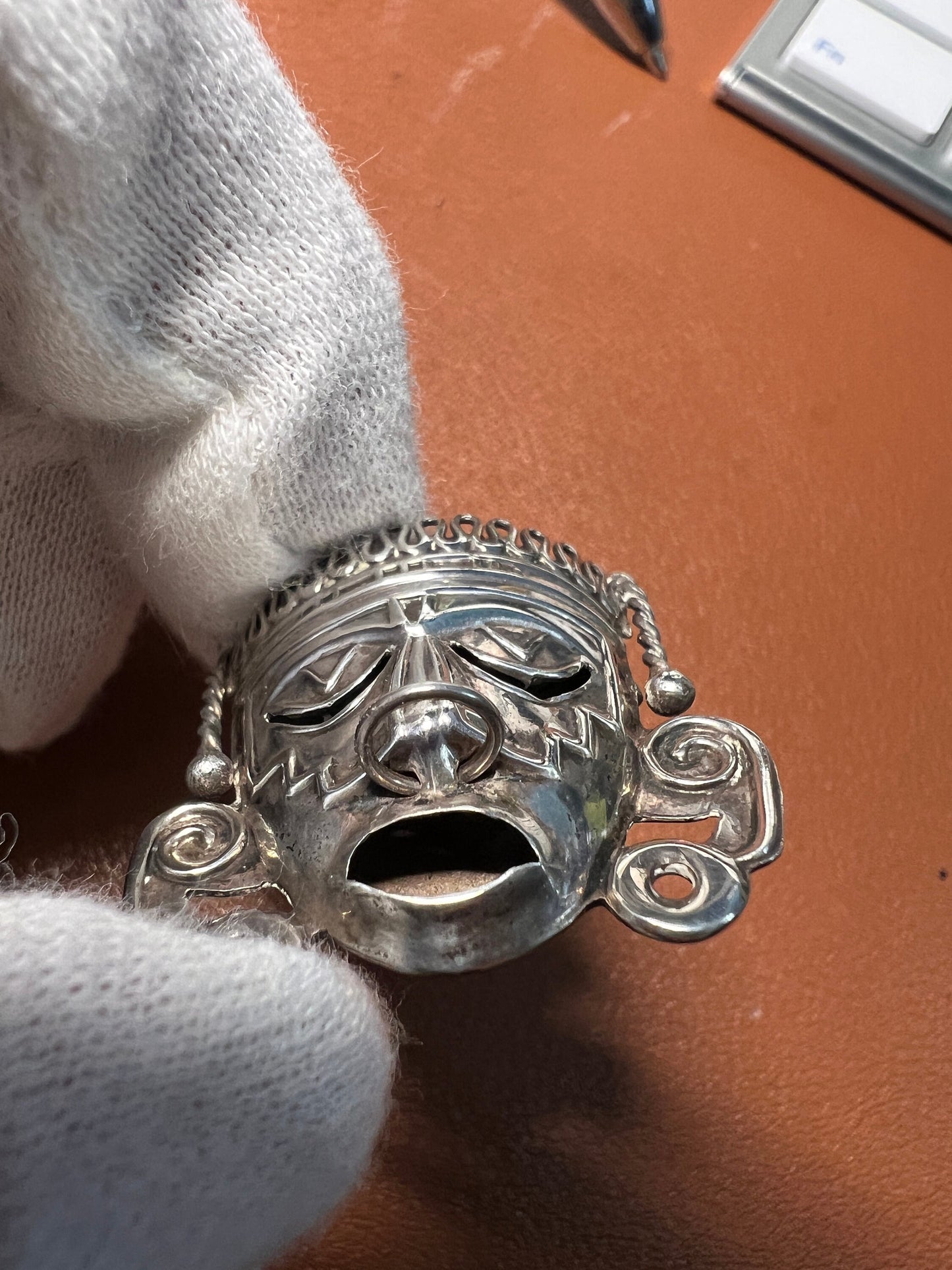 Rare Large Xipe Totec Aztec God Brooch Pin Pendant, Sterling Silver, 925, Vintage, Antique, Relic (#3)