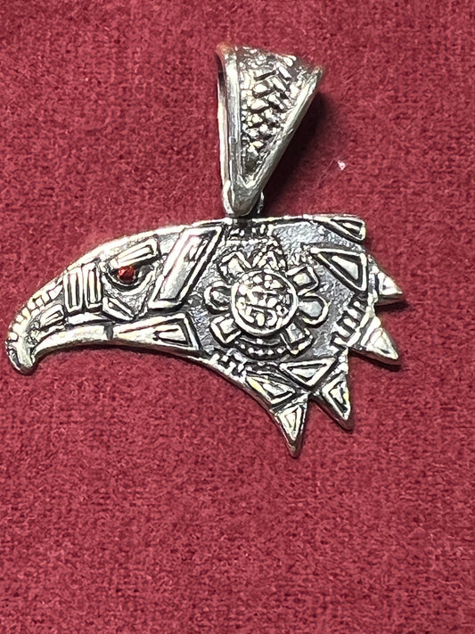 Mexican "Hecho en Mexico" Eagle, sterling silver, ft. Aztec Tonatiuh, backside Mexica Quetzalcoatl (#11)