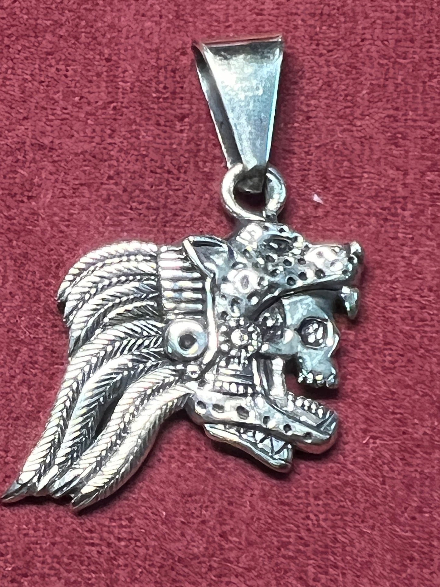 Jaguar Warrior, 950 Silver Pendant, Double Sided, Thick and Heavy, apprx. 15 grams, Aztec, Maya, Mexican (#11)