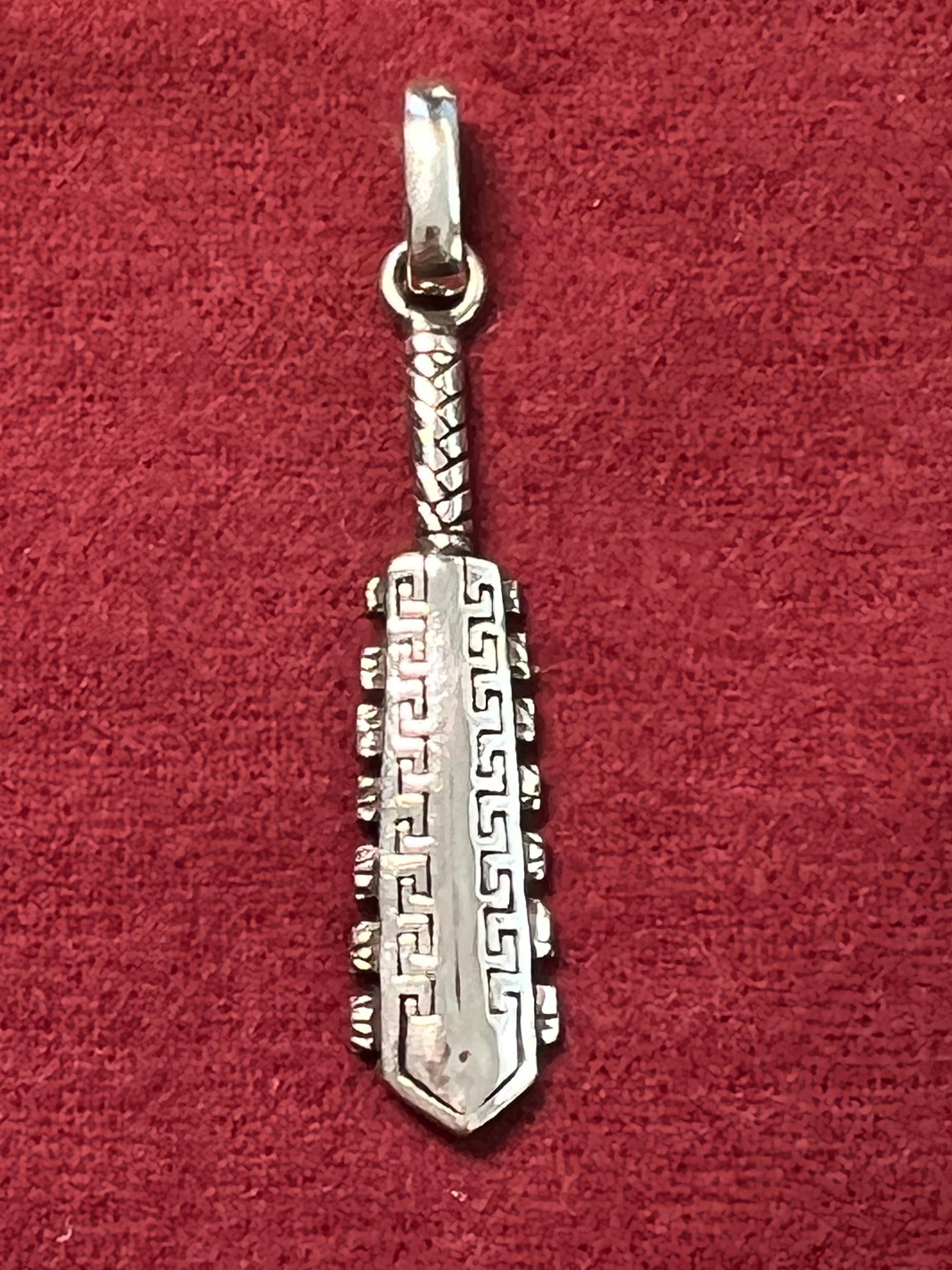 Macuahuitl Pendant Necklace, Aztec Sword Design with Eagle Symbol, double sided, Sterling Silver, Mexica (#9)