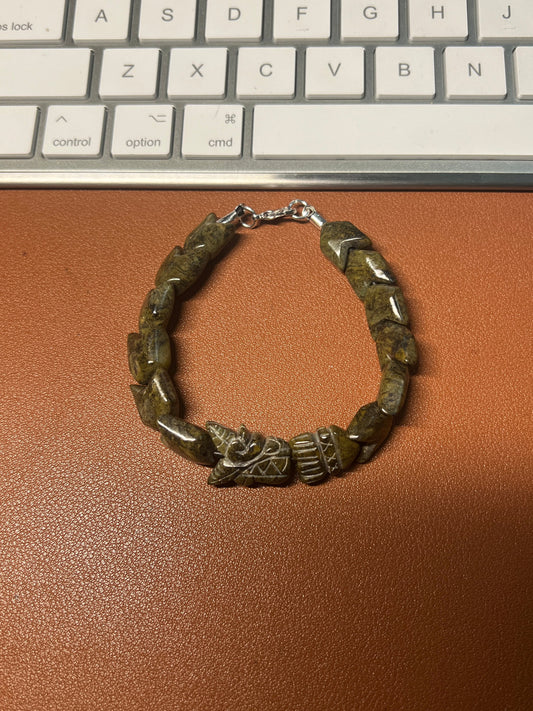 Aztec Quetzalcoatl Serpent Jade Bracelet, 8", Clasp, Mexico, Mayan Kukulkan Jade Pulsera, Feathered Serpent, Plumed Serpent (#A)
