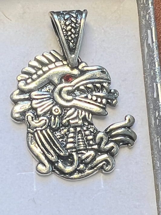 Kukulkan Plumed Serpent of Chichen Itza, Mexco Pendant, Sterling Silver, ft. Xolotl Dog on Back, 925, handmade (#12)