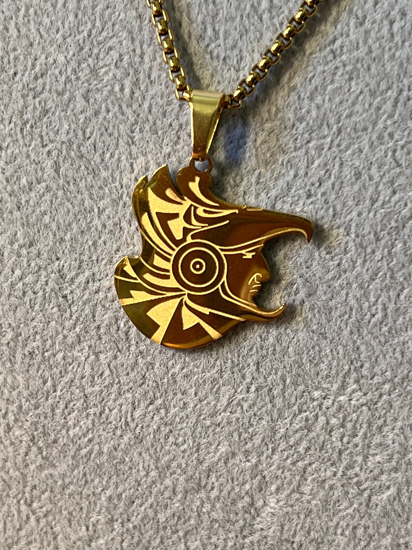 Aztec Mexica Eagle Warrior Pendant, GOLD OR SILVER Tone Alloy, with box chain alloy necklace (#1)