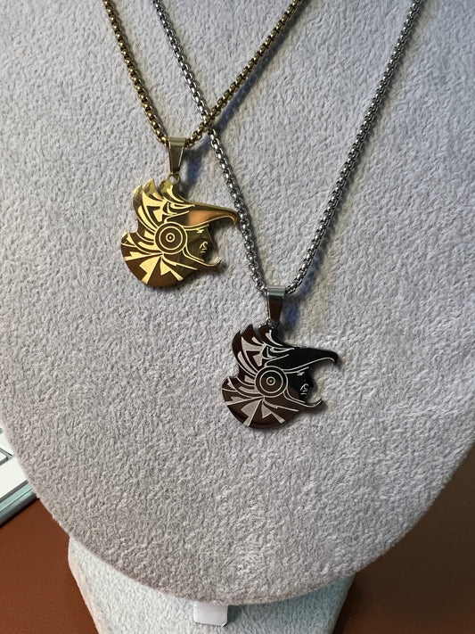 Aztec Mexica Eagle Warrior Pendant, GOLD OR SILVER Tone Alloy, with box chain alloy necklace (#1)