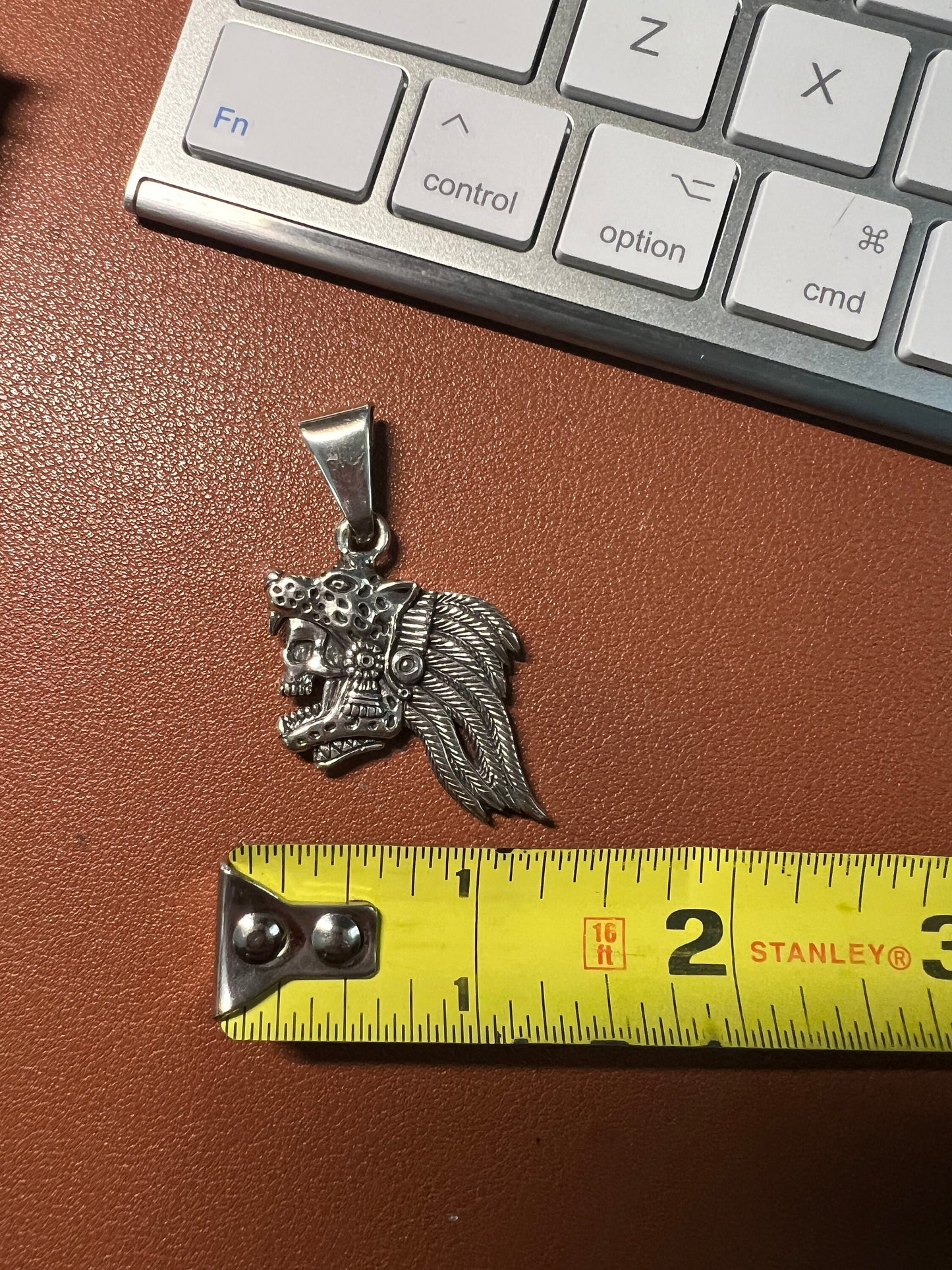 Jaguar Warrior, 950 Silver Pendant, Double Sided, Thick and Heavy, apprx. 15 grams, Aztec, Maya, Mexican (#11)