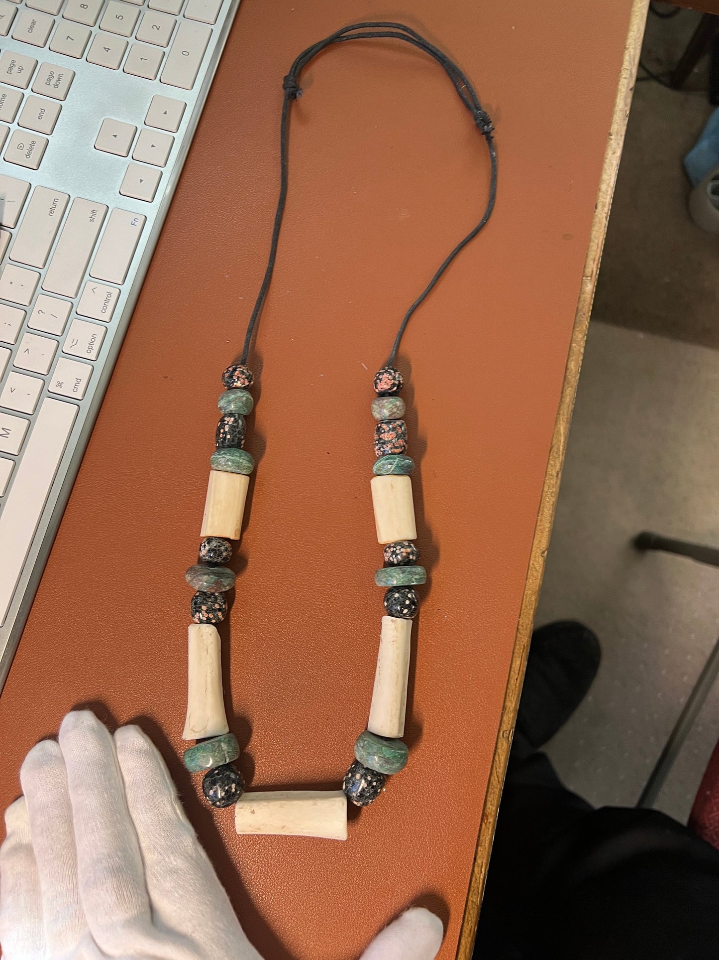 Indigenous Tribal Necklace made with stones from Mexico, crisocola, Caledonia, huesos deer bones, adjustable (#13)