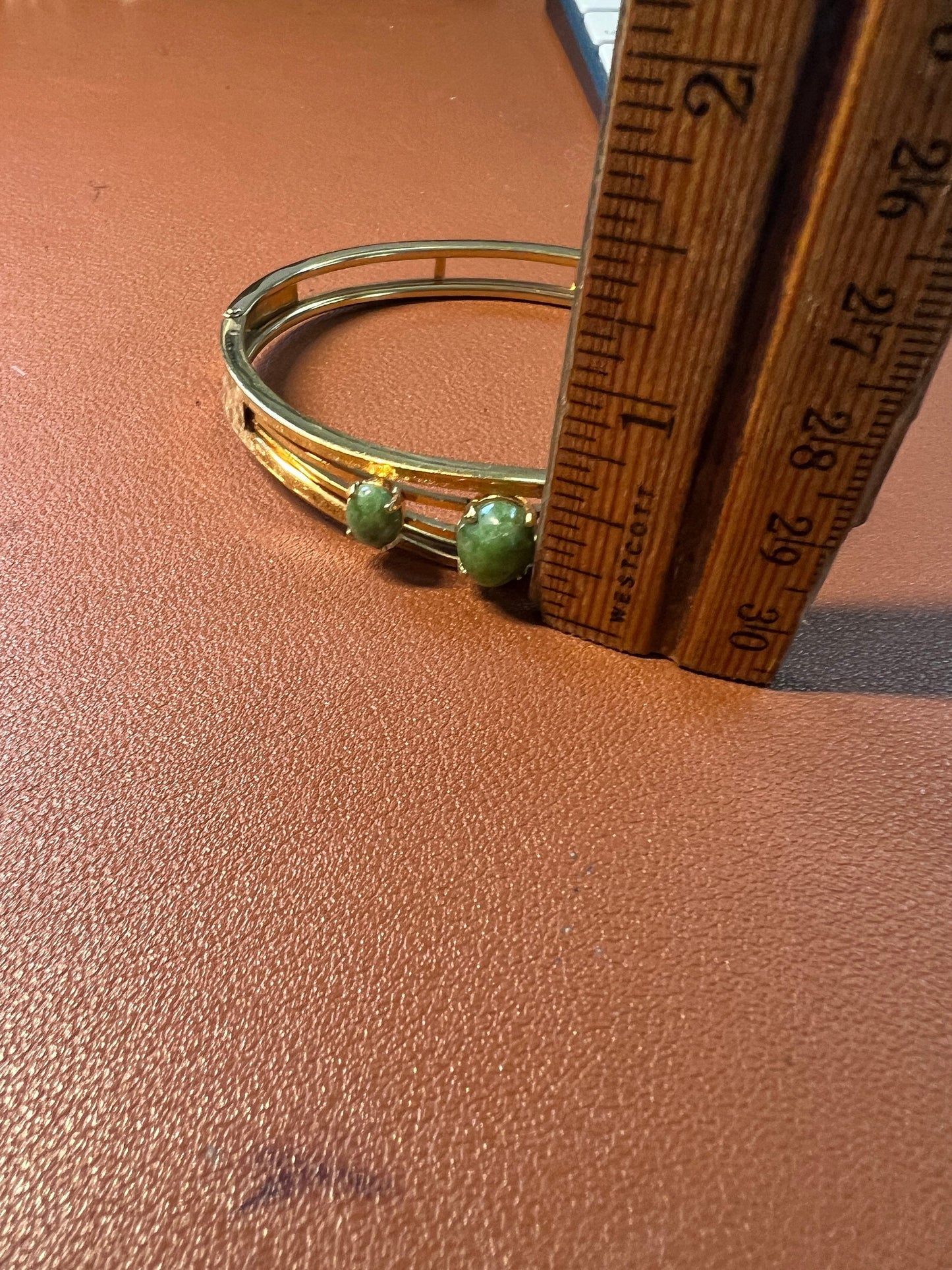 Vintage Carl-Art 12K Gold Filled Green Jade Bracelet - Gold Hinged Nephrite Jade (#12)