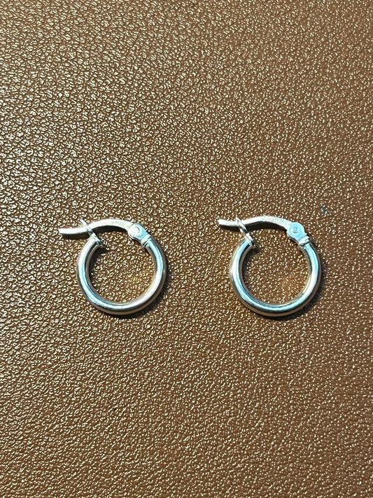 Sterling Silver Hoop Huggies Earrings for Men or Women, 12mm x 1.80mm, thick small hoops (#1)